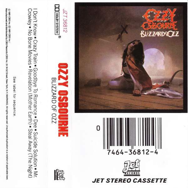 Ozzy Osbourne Blizzard Of Ozz CASSETTE TAPE