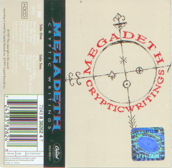 Megadeth Cryptic Writings CASSETTE TAPE
