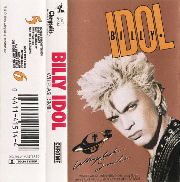 Billy Idol Whiplash Smile CASSETTE TAPE