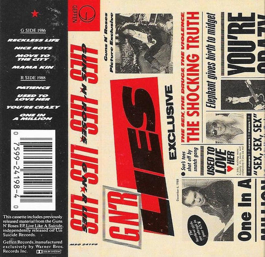 Guns N' Roses Lies CASSETTE TAPE